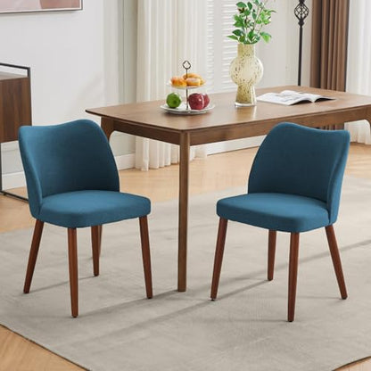 GarveeHome Wooden Dining Chairs Set of 4, Dining Room Chairs with Wood Legs | Upholstered Armless Kitchen Chairs with Back Thick Cushions for Kitchen/Living Room/Restaurant, Tool-Free Assembly, No Wobble - color: Navy Blue