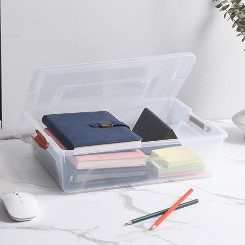 4 Pack Clear Plastic Storage Bins with Brown Lids Stackable Storage Box | Multifunctional Design,Stackable,See Through,Versatile Organization,Space-Saving,Durable,Dust Protection - size: Large 4Pack Brown