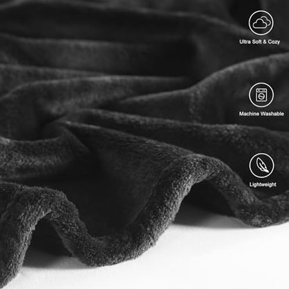 TASTHROW Black Throw Blanket 50x60 Inches | Soft Plush Cozy Fleece Flannel Throw Blanket, Lightweight Warm Throws for Bed, Couch, Bedroom and Living Room, All Seasons - color: Black, size: 50"x60"