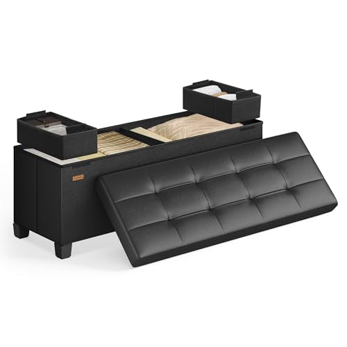 SONGMICS Storage Ottoman, Storage Bench with Legs, 15 x 43.3 x 15.7 Inches, Ottoman Bench, 30 Gal. (112 L), Synthetic Leather, for Living Room, Entryway, Ink Black ULSF0514B02 - color: Ink Black, size: 15"D x 43.3"W x 15.7"H