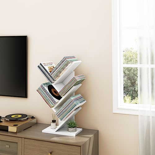 Hoctieon 4 Tier Tree Bookshelf, 4 Shelf Bookcase, Free Standing Tree Bookcase, Display Floor Standing Shelf for Books, Book Organizer Shelves for Home Office, Living Room, Bedroom, White - color: White, size: 4 Tier