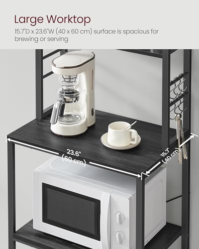 VASAGLE Coffee Bar, 23.6 Inches 6-Tier Baker's Rack with 6 Hooks | Industrial Microwave Stand, 15.8 x 23.6 x 65.8 Inches, Charcoal Gray and Ink Black, BARNET Collection UKKS024B22 - color: Charcoal Gray + Ink Black, size: 23.6"W, style: No Power Outlet