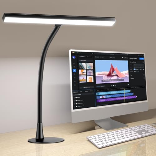 LED Desk Lamp for Home Office, 360° Flexible Gooseneck Desk Light with 3 Color Modes & 10 Brightness, Eye-Caring Adjustable Task Light for for Piano, Computer, Workbench, 10W, 1000LM (Black) - color: Black