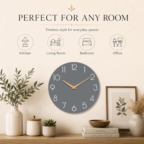 cicininc 12 Inch Battery Operated Wall Clock, Silent Analog, Gray | Kitchen | Office | Bedroom | Modern Style | Easy-to-read Numbers - color: A_gray, size: 12"
