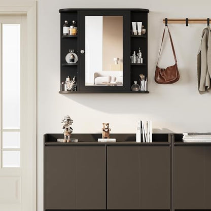 Shintenchi Bathroom Medicine Cabinet with Mirror, Wall Mounted, Black - color: Black