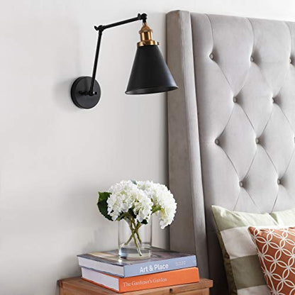 JONATHAN Y Rover 1-Light Wall Sconce 7", Black/Brass Gold | Adjustable Arm, Hardwired Bedside Reading Swing Arm, Farmhouse Cone Shade, Metal Hardwired Indoor Fixture, LED Bulbs Included - color: Black/Brass Gold, size: Set of 1