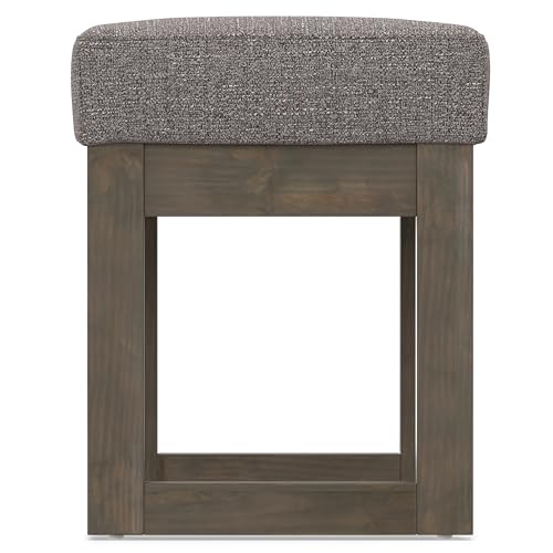 SIMPLIHOME Milltown 27" Wide Tweed Fabric Rectangle Ottoman in Pebble Grey | Contemporary ottoman with a cushioned seat, perfect for bedroom seating; footstool, footrest or pouf. - color: Pebble Grey, style: Small Ottoman Bench