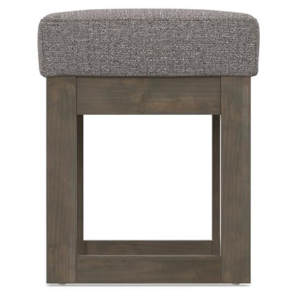 SIMPLIHOME Milltown 27" Wide Tweed Fabric Rectangle Ottoman in Pebble Grey | Contemporary ottoman with a cushioned seat, perfect for bedroom seating; footstool, footrest or pouf. - color: Pebble Grey, style: Small Ottoman Bench