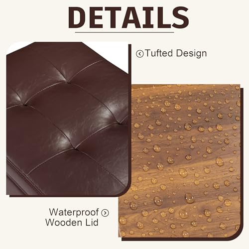 Homebeez 22 inch Storage Ottoman with Tray Top, Multi-Functional Faux Leather Coffee Table with Storage, Tufted Foot Rest with Nailhead Trim for Living Room, Reddish Brown - color: Reddish Brown With Wheels