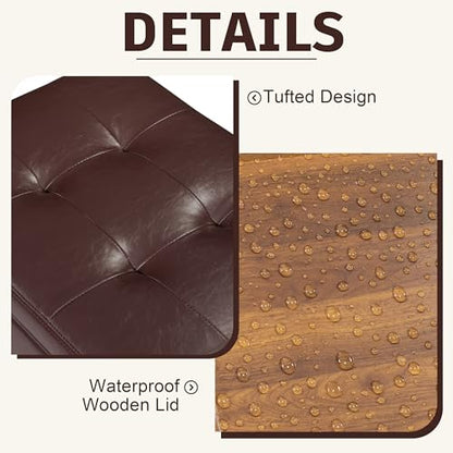 Homebeez 22 inch Storage Ottoman with Tray Top, Multi-Functional Faux Leather Coffee Table with Storage, Tufted Foot Rest with Nailhead Trim for Living Room, Reddish Brown - color: Reddish Brown With Wheels