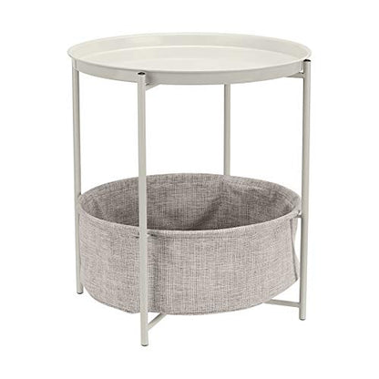 Amazon Basics Round Storage End Table, Nightstand with Cloth Basket, Bedside Table, White/Heather Gray, 17.7" L x 17.7" W x 18.9" H - color: White