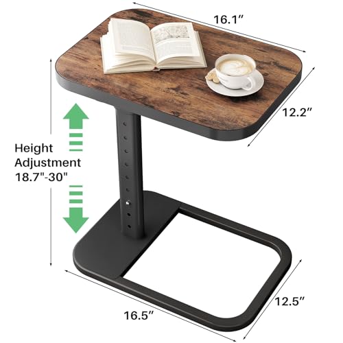 Kitstorack TV Tray Table, Adjustable Height & Flip-Top & Rounded Metal Corners, Snack Table for Couch, Sofa, Bed, Chair, Living Room, C Shaped End Side Table for Eating, Dinner or Laptop, Small Spaces - color: Brown, style: Standard