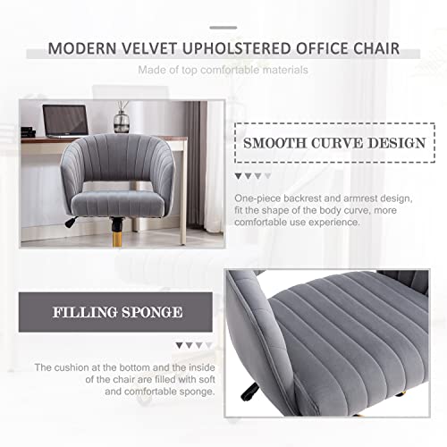 Eifizek Velvet Office Desk Chair, Modern Adjustable Home Desk Chair with Wheels, Swivel Vanity Chair for Bedroom, Office, Vanity Study (Grey) - color: Grey