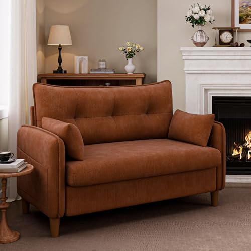 50" Mini Loveseat Couch for Small Space Tufted Love Seat Sofa for Bedroom and Apartment | Small Couches Brown - color: Brown