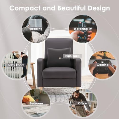 COLAMY Mid-Century Modern Accent Chairs Set of 2, Faux Leather Upholstered Living Room Chairs with Back Pillow & Solid Wood Legs, Comfy Armchair for Living Room, Bedroom, Single Sofa, Dark Brown - color: Dark Brown, size: Set of 2