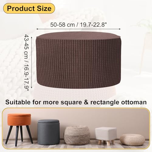 uxcell Ottomen Cover Round, Jacquard Ottomen Slipcover with Elastic Bottom Fit 50cm-58cm/19.7"-22.8" Diameter, Stretchable Footrest Stool Covers for Furniture Protector, Brown - color: Brown, size: 50cm-58cm/19.7"-22.8"