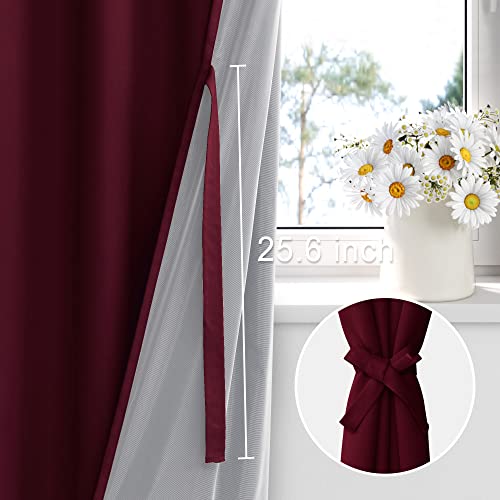 XWZO 100% Blackout Window Curtains- Thermal Insulated & Noise Reduction Black Liner Ring Top Window Treatment Sewn with Tiebacks for Bedroom/Living Room, Burgundy, W38 x L45, Set of 2 - color: Burgundy, size: 38"W x 45"L (Pack of 2)