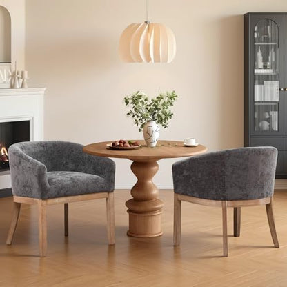 Modern Upholstered Barrel Dining Chair Set of 2, Natural Hardwood Frame, Farmhouse Linen Chairs for Dining Room, Kitchen(Grey) - color: Grey, size: Set of 2