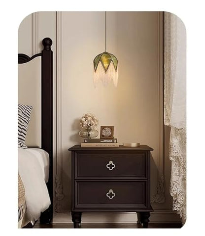 Chandelier, V-intage Tassel headboard Pendant Light, French Cloth lampshade, Bedroom Small Chandelier Apartment Room Ceiling Lighting(White) - size: White