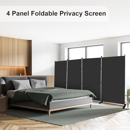 MAYOLIAH 4 Panels Folding Room Divider 6ft Tall Freestanding Privacy Screen | Large & Stable Room Partition w/ Multi Flat Bases as a Temporary Wall at Home Office Studio Garage, Black 136"W*17.7"D*72"H - color: Black, size: 34"-4 Panel-Flat Base