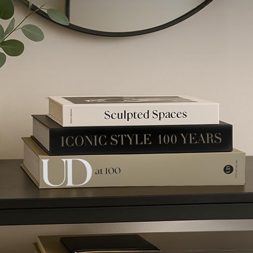 Designer Decorative Books Set of 3, Contemporary Faux Books with Storage | Large neutral hardcover book boxes with magnetic closure for coffee table, mantle, console or bookshelf styling mid century