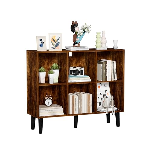 6 Cube Bookcase, Wooden Book Shelf Cube Storage Organizer with Legs, 2 Tier Bookshelf Freestanding Open Shelves for Home Office, Living Room, Bed Room (Brown, 6 Cube Horizontal) - color: Brown, size: 6 Cube Horizontal