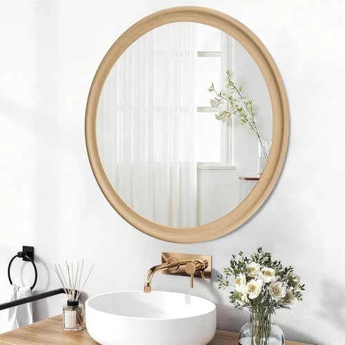 Round Wall Mirrors 36 Inch,Natural Rustic Decorative Transitional Mirror | Wood Grain Frame for Wall,Farmhouse Hanging Vanity Mirror for Bathroom Bedroom Living Room or Entryway - color: Natural B, size: 36"L x 36"W