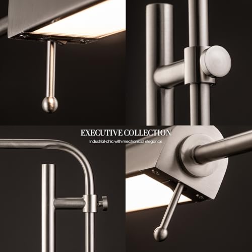 O'Bright Cedric Adjustable Pharmacy Floor Lamp - Industrial Design for Reading, Crafting, Work - 10W LED, Height 45-61 inches - Ideal for Living Room, Bedside, Office - Brushed Nickel - color: Brushed Nickel