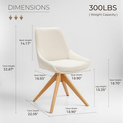 Swivel Desk Chair for Home Office, Oak Wood, Fabric, Off White | No Wheels Design, Solid Wood Legs, Mid Century Modern, Upholstered, 360° Swivel, Low Armrests, Living Room, Bedroom - color: Off White