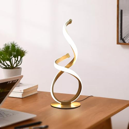 Unique Bedside Table Lamp, LED Touch Dimmable Spiral Desk Light | 3 Color Temperature Modern Nightstand Light, Side Light for Living Room, Bedroom, Gold - style: S-Shape-Gold