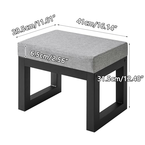 IBUYKE 16 Inch Small Foot Stool Ottoman, Rectangle Linen Foot Rest with Padded Seat and Metal Legs, Modern Ottoman Foot Rest for Living Room Bedroom Entryway Couch, Grey-Blue WBD001L - color: Grey-blue