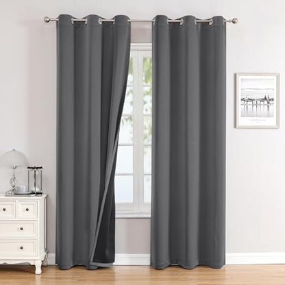 ChrisDowa 100% Blackout Curtains for Bedroom 84 Inches Long 2 Panels Set | 2 Thick Layers, Thermal Insulated, Light Blocking, Grommet, Window Treatment, Living Room Drapes, Grey, 38 x 84 Inch - color: Grey, size: 38"W x 84"L (Pack of 2)