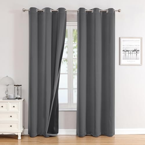 ChrisDowa 100% Blackout Curtains for Bedroom 84 Inches Long 2 Panels Set | 2 Thick Layers, Thermal Insulated, Light Blocking, Grommet, Window Treatment, Living Room Drapes, Grey, 38 x 84 Inch - color: Grey, size: 38"W x 84"L (Pack of 2)