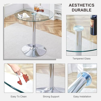 gopop 3 Piece Dining Table Set for 2, Modern Round Glass Counter Height Pub Table, Compact High Top with Bar Stools Pub Dining Set for Kitchen, Breakfast Room, Dining Room. (White, 3 Piece) - color: White