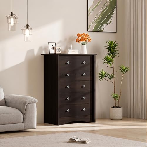 Furmax Tall Dresser for Bedroom, 5 Drawer Dresser, Chest of Drawers, Organizer Drawers, for Hallway Entryway (Brown) - color: Brown