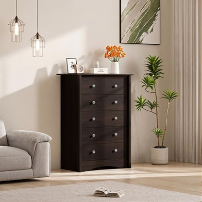 Furmax Tall Dresser for Bedroom, 5 Drawer Dresser, Chest of Drawers, Organizer Drawers, for Hallway Entryway (Brown) - color: Brown