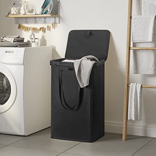 WOWLIVE 100L Black Laundry Hamper with Lid, Dirty Laundry Basket for Dorm | Tall Collapsible Dirty Clothes Hamper with 2 Removable Bags and Handles for Laundry Room, College Dorm - color: Black, size: 100l (17.0"l X 13.0"w X 27.5"h)