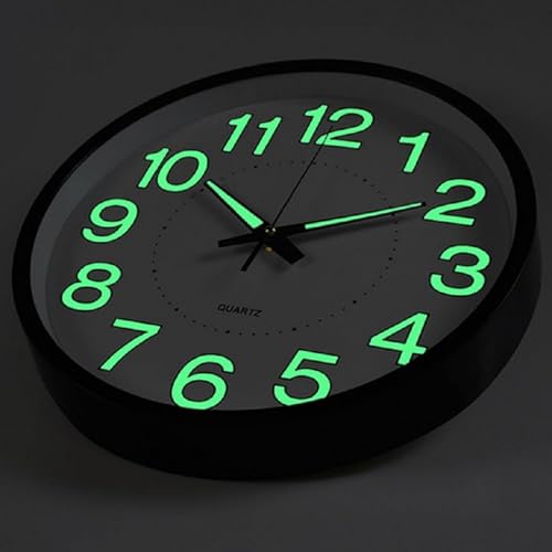 12 Inches Night Light Wall Clocks - with Silent Non-Ticking Glowing Function - Big Solid Numbers Easy to Read Both Day and Night - color: White/Black