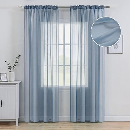 MIULEE Dusty Blue Linen Textured Semi-Sheer Curtains 54W×84L 2 Panels | Semi Transparent, Farmhouse, Window Net Panels with Rod Pocket for Bedroom Living Room - color: Dusty Blue, size: 54"W x 84"L (Pack of 2)