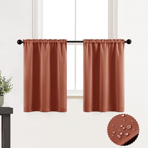 XTMYI Rustic Curtains for Kitchen Window,Boho Western Decor,Waterproof 70s Retro Curtains for Bathroom,24 Inch Length,Rust Orange - color: Burnt Orange, size: 30"W x 24"L (Pack of 2)