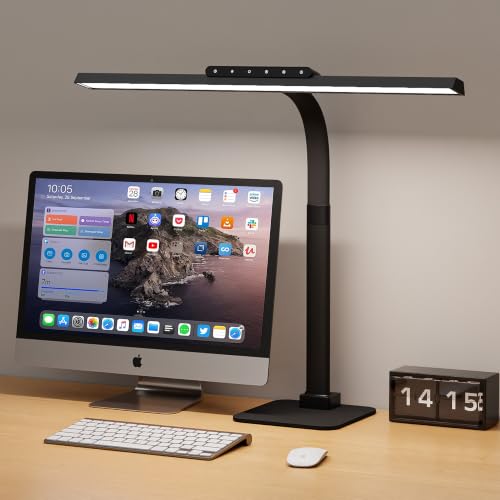 Architect Desk Lamp for Office, Bright Gooseneck Light with Stable Base | 24W Gooseneck Eye-Caring Touch Control Desk Lights, Dimmable Brightness & Color Computer Lights for Desktop - color: Black, size: 23.62in Head,