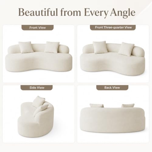 79" Curved Loveseat, Boneless Deep Seat Boucle Cloud Sofa, Cream White | Curved boneless design, deep plush seating, soft boucle upholstery and 2 pillows deliver cloud-like comfort for living rooms. - color: Ceam White
