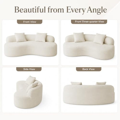 79" Curved Loveseat, Boneless Deep Seat Boucle Cloud Sofa, Cream White | Curved boneless design, deep plush seating, soft boucle upholstery and 2 pillows deliver cloud-like comfort for living rooms. - color: Ceam White