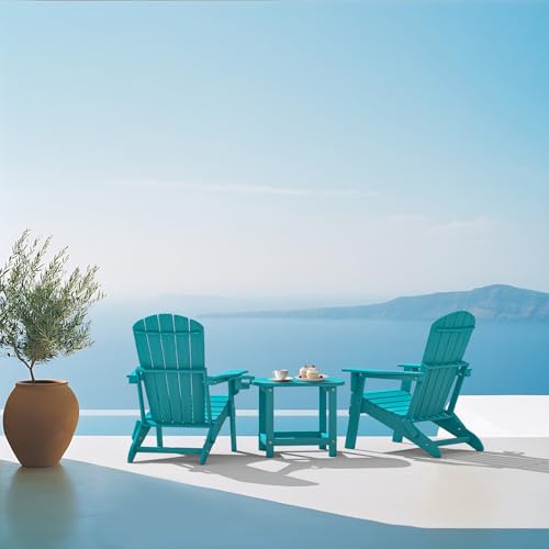 Hdpe Outdoor Adirondack Side Table, Wooden Textured, Aruba Blue | Bathroom and Indoor, Maintenance & Weather Resistant, End TableSet for Patio, Garden, Backyard, 18.6×14.17×18.18 in - color: Aruba Blue