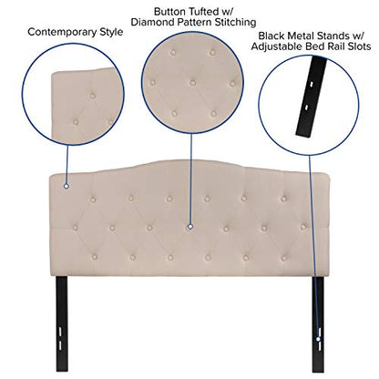 EMMA + OLIVER Tufted Upholstered Full Size Headboard in Beige Fabric - color: Beige, size: Full