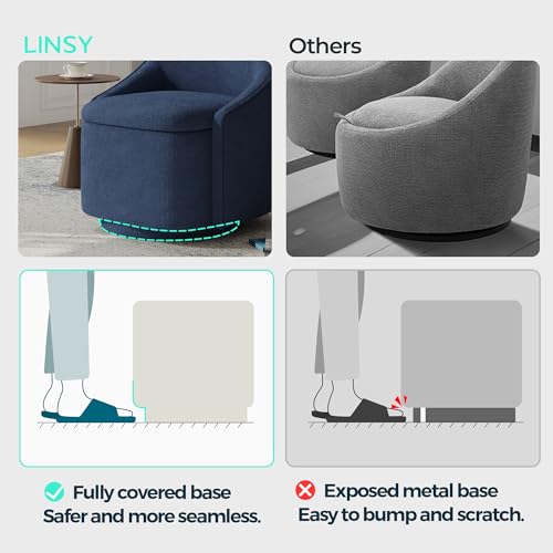 LINSY Swivel Accent Chair with Storage Comfy Chenille Barrel Chairs, Small 360 Swivel Modern Armchair for Living Room Bedroom, Boucle Reading Chair for Study Room (Blue) - color: Blue