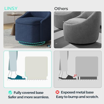 LINSY Swivel Accent Chair with Storage Comfy Chenille Barrel Chairs, Small 360 Swivel Modern Armchair for Living Room Bedroom, Boucle Reading Chair for Study Room (Blue) - color: Blue