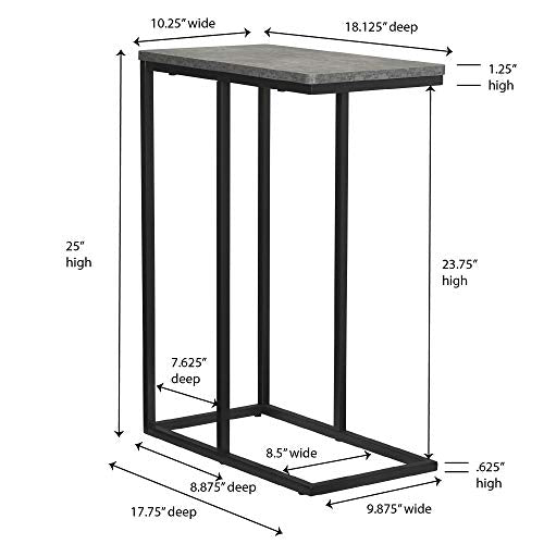 Household Essentials C‑Shaped Side End Table in Rustic Concrete Finish and Black Metal Frame, Slate Finish - color: Slate