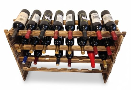 32-Bottle 4-Tier Stackable Wine Rack – Freestanding Carbonized Pine Organizer for Home Bar, Kitchen, Countertop, Modular DIY Design - size: 32 Bottle