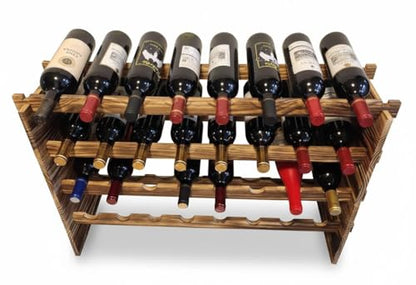 32-Bottle 4-Tier Stackable Wine Rack – Freestanding Carbonized Pine Organizer for Home Bar, Kitchen, Countertop, Modular DIY Design - size: 32 Bottle